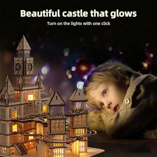 3D Wooden Puzzles Adults Teens, Castle Wooden Puzzle Building Kit LED Lights Music Box Rolling Beads Brain Teaser Puzzles, Retro Castle Puzzles Crafts Mechanical Model for Age 14+Teens…