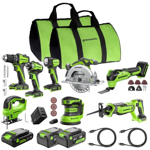 8 Tool Greenworks 24V Cordless Power Tool Combo Kit