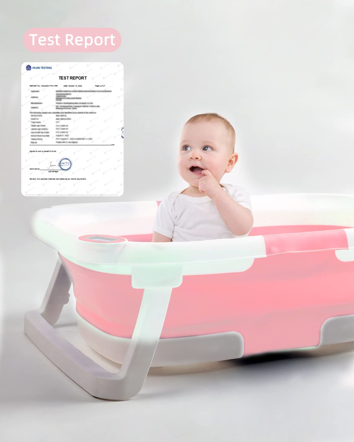 NAPEI Collapsible Baby Bathtub,Baby Bath Tub with Soft Cushion & Thermometer,Baby Bathtub Newborn to Toddler 0-36 Months,Portable Travel Baby Tub,Pink