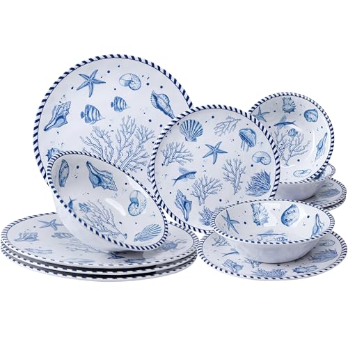 12-Piece Coastal Melamine Dinnerware Set