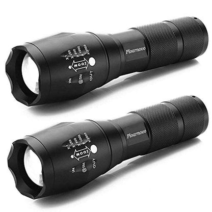 Ploarnovo 2 Pack Tactical Flashlight 2000 Lumens LED with Adjustable Focus and 5 Light Modes for Camping Hiking Emergency, Hurricane, Power Outage,Gift-Giving