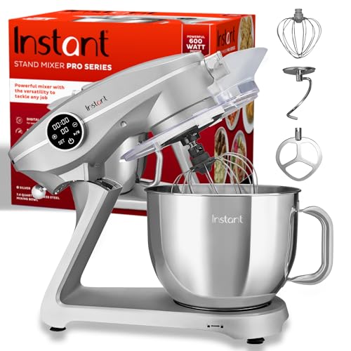 Instant Pot Stand Mixer Pro,600W 10-Speed Electric Mixer with Digital Interface,7.4-Qt Stainless Steel Bowl,From the Makers of Instant Pot,Dishwasher Safe Whisk,Dough Hook and Mixing Paddle,Silver