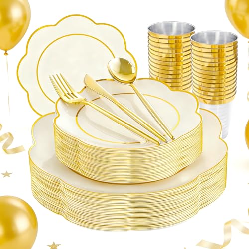 180 Pack Elegant Double Rim Plastic Plates
