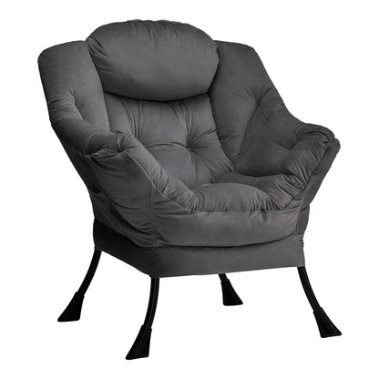 HollyHOME Modern Fabric Large Lazy Chair, Accent Oversized Comfy Reading Chair, Thick Padded Cozy Lounge Chair with Armrest, Steel Frame Leisure Sofa Chair for Living Room, Bedroom, Dorm, Smoky Grey