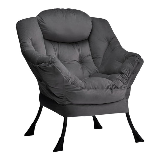 HollyHOME Modern Fabric Large Lazy Chair, Accent Oversized Comfy Reading Chair, Thick Padded Cozy Lounge Chair with Armrest, Steel Frame Leisure Sofa Chair for Living Room, Bedroom, Dorm, Smoky Grey