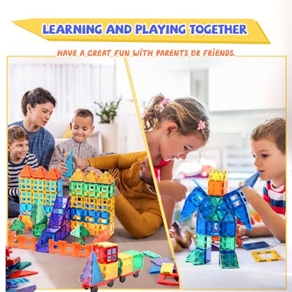 UREC Magnetic Tiles - 104 Pieces Magnetic Blocks for Kids, Magnet Tiles Building Blocks Set with 2 Cars, Construction STEM Toys Gift for Kids Boys 3 4 5 6 7 8 9+ Year Old