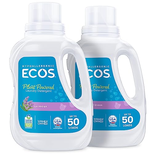 ECOS Laundry Detergent Liquid, 100 Loads - Dermatologist Tested Laundry Soap - Hypoallergenic, EPA Safer Choice Certified, Plant-Powered - Lavender, 50 Fl Oz (Pack of 2)