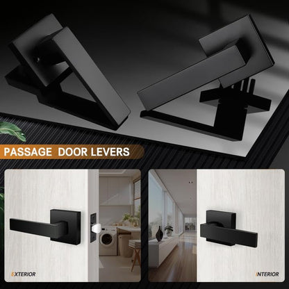 Probrico Square Passage Levers Matt Black 4-Pack