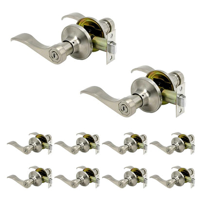 GOHATI Privacy Door Lever, Stain Nickel Interior Door Handle Keyless Wave Style Door Handle for Bedroom, 10 Pack