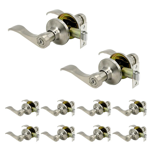 GOHATI Privacy Door Lever, Stain Nickel Interior Door Handle Keyless Wave Style Door Handle for Bedroom, 10 Pack