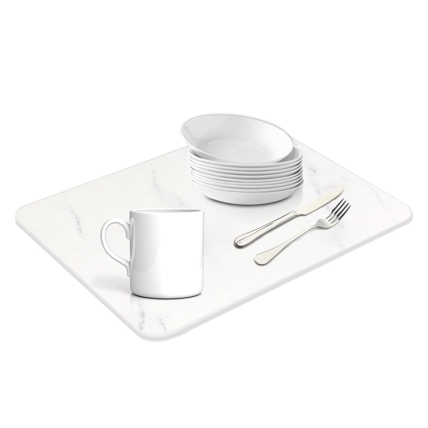 auievkon Stone Dish Drying Mat ,Absorbent Marble White Dish Dry Pad,Quick-drying Mats, Heat Resistant Frosted Texture Non-Slip Rack Tableware Mat (16*12IN)
