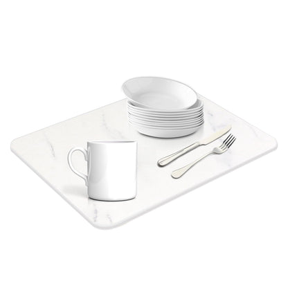 auievkon Stone Dish Drying Mat ,Absorbent Marble White Dish Dry Pad,Quick-drying Mats, Heat Resistant Frosted Texture Non-Slip Rack Tableware Mat (16*12IN)
