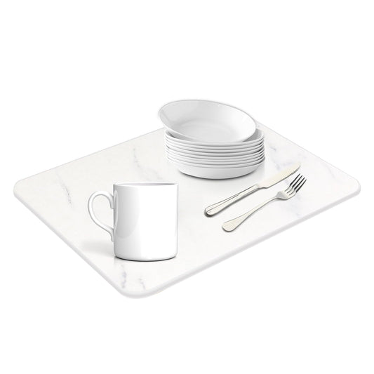 auievkon Stone Dish Drying Mat ,Absorbent Marble White Dish Dry Pad,Quick-drying Mats, Heat Resistant Frosted Texture Non-Slip Rack Tableware Mat (16*12IN)
