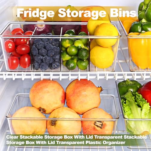 Flyxiregg Clear Pantry Organizer Bins with Dividers - 8 Pack Refrigerator Organizer Containers, Perfect for Pantry Organization or Kitchen Storage, BPA Free