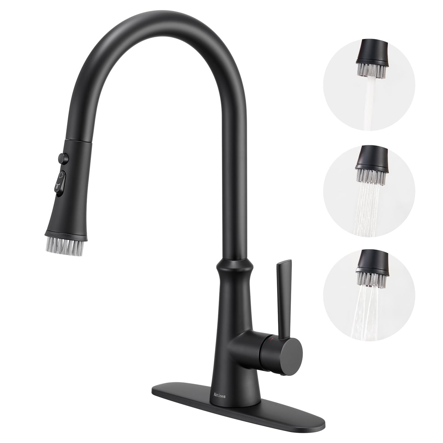 Aktines Matte Black Kitchen Faucet with Sprayer