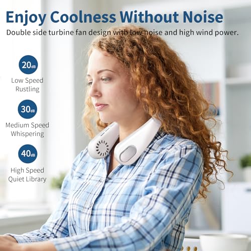 Prubensic Portable Neck Fan, Hands Free Bladeless Personal Fan, 4000mAh Battery USB Rechargeable, 360° Fast Cooling, Ultra Quiet, Travel Essentials, Suit Home Office Sports, Gifts for Women Men White