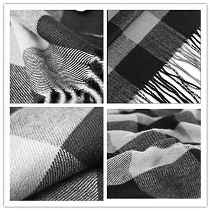 Rdylymx Men's Scarves Scarf Classic Arrival Winter Plaid Scarf Tassel Edge Soft Warm Scarf 72" × 13"(Black Grey)