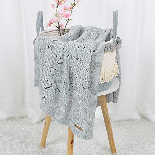 mimixiong 100% Cotton Neutral Baby Blanket Knit Cellular Receiving Crib Nursery Swaddling Blankets for Newbron Baby Size 40x30 Inch