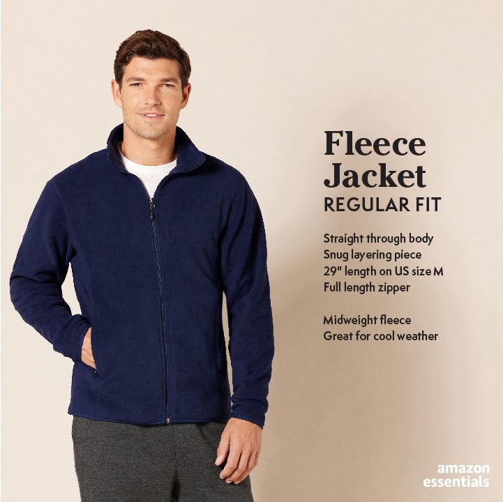 Amazon Essentials Men's Full-Zip Fleece Jacket-Discontinued Colors, Black, Small