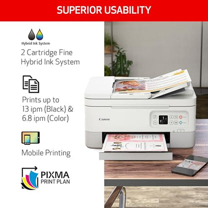 Canon PIXMA TR7020a All-in-One Wireless Color Inkjet Printer, with Duplex Printing, Mobile Printing, and Auto Document Feeder, White