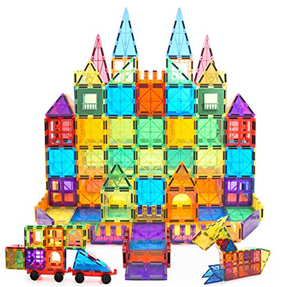 MagHub Magnet Toys Magnetic Tiles, 125 PCS Magnetic Building Blocks Set for Boys Girls Preschool Educational Construction Kit Magnet Stacking Toys for Kids Toddlers Children