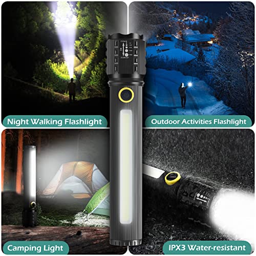 GeeRic LED Tactical Flashlight, 2 Pack Handheld Flashlights 3 Modes, Zoomable Adjustable Lightweight Pocket Size Bright Flashlights, 6.3 Inches Black