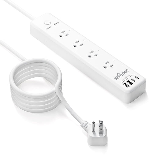 BN-LINK 1875W Surge Protected Power Strip with PD 20W Fast Charging USB-C, 5 FT Flat Plug Extension Cord, 4 Outlets & 4 USB Ports, Overload Protection, Wall Mount, for Home,Office, ETL Listed, 1200J