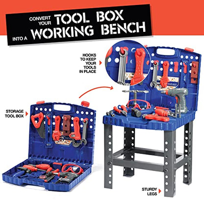 Play22 Kids Tool Set Bench 76 Pc - Toddler Tool Bench Set with Electronic Play Drill - Stem Educational Toy Pretend Play Construction Work Shop - Preschool Toy Gift for Kids Children Boys and Girls