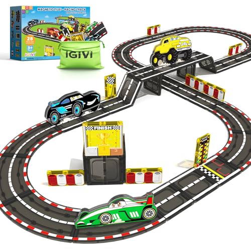 Magnetic Tiles Car Track Set STEM Building Toys