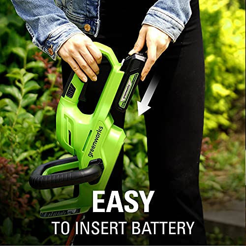 Greenworks 24V 22" Cordless Rotating Handle Hedge Trimmer, 1.5Ah USB Battery and Charger Included