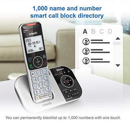 VTECH VS112-2 DECT 6.0 Bluetooth 2 Handset Cordless Phone for Home with Answering Machine, Call Blocking, Caller ID, Intercom and Connect to Cell (Silver & Black)