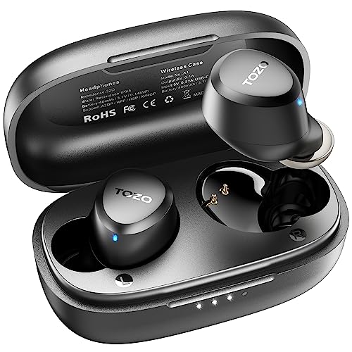 TOZO A1 Mini Wireless Earbuds Bluetooth 5.3 in Ear Light-Weight Headphones Built-in Mic Calls, IPX5 Waterproof, Immersive Premium Sound Connection Headset with Charging Case, 32 Preset EQs via APP