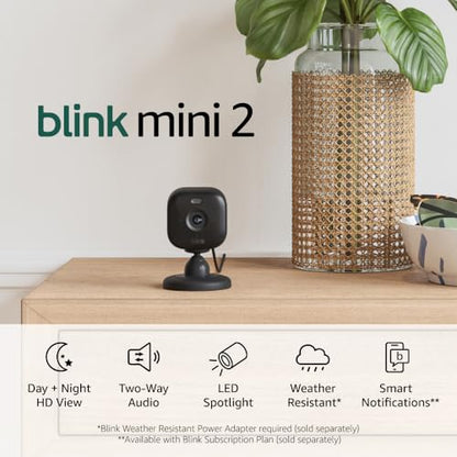 Blink Mini 2 (newest model), Plug-in smart security camera, HD night view in color, built-in spotlight, two-way audio, motion detection, Works with Alexa — 3 cameras (Black)