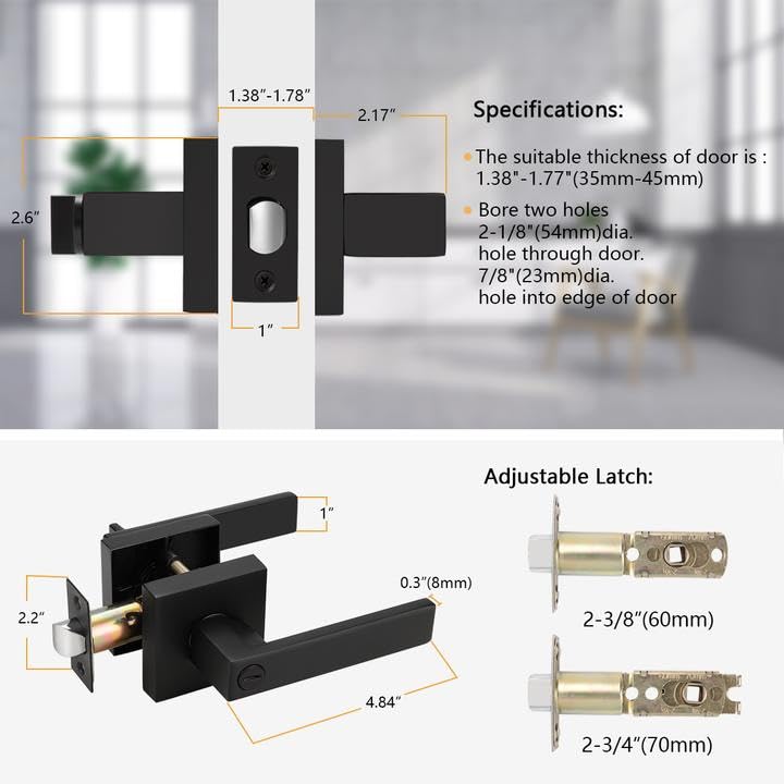 Probrico Matte Black Privacy Door Handles 6 Pack