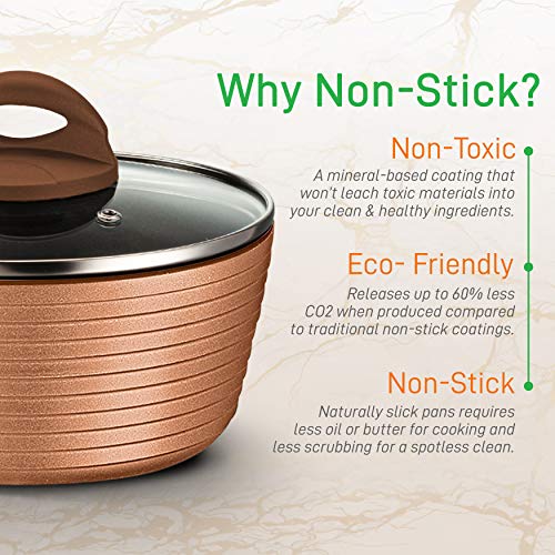 NutriChef Professional 12-Piece Brown Nonstick Cookware - PFOA/PFOS-Free, Heat Resistant Lacquer, Elegant Design, Multi-Sized Pots and Pans
