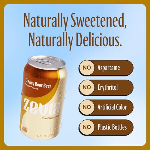 Zevia Zero Calorie Soda, Creamy Root Beer, 12 Fl Oz (Pack of 20)