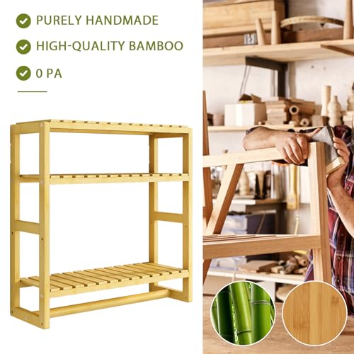 Bamboo Floating Shelves Bathroom Storage 3-Tier - Multifunctional Adjustable Over Toilet Rack Bathroom Organizer for Space-Saving Wall Mount Storage Used in The Kitchen/Living Room(Bamboo)