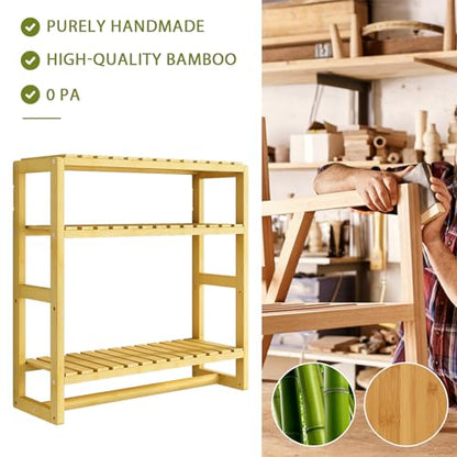 Bamboo Floating Shelves Bathroom Storage 3-Tier - Multifunctional Adjustable Over Toilet Rack Bathroom Organizer for Space-Saving Wall Mount Storage Used in The Kitchen/Living Room(Bamboo)