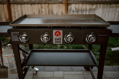 Gas One Propane Burner Grill–36-Inch Flat Top Grill Griddle Cooking Station–Foldable 4 Burner Propane Grill with Pre-Seasoned Griddle–Professional Burners for Outdoor Cooking with Side Shelves, Black