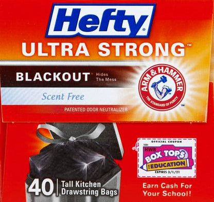 Hefty Ultra Strong Tall Kitchen Trash Bags, Blackout, Unscented, 13 Gallon, 40 Count