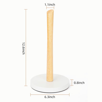 E-ROOM TREND Paper Towel Holder Wooden Natural Color Countertop with Dia 6.3" Carbon Steel Round Base, Kitchen Roll Organizer Wooden Paper Holder Stand for Dining Table Fits Standard & Jumbo Rolls