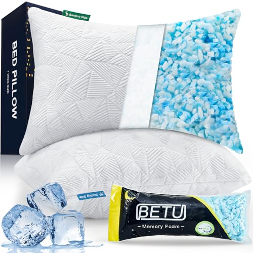 2 Pack Cooling Shredded Memory Foam Pillows Queen