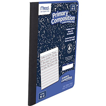 Mead Primary Composition Notebook, Wide Ruled Paper, Grades K-2 Writing Workbook, 9-3/4" x 7-1/2", 100 Sheets, Blue Marble (09902)