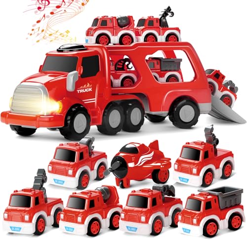 8 in 1 Fire Truck Carrier Toy Cars Set