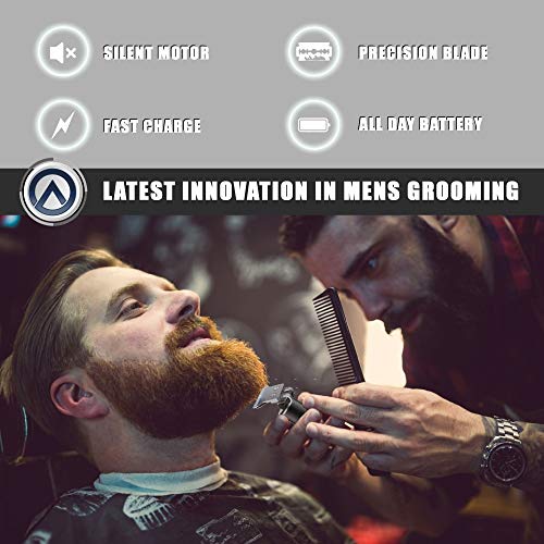 Arkam Beard Trimmer for Men - Cordless, Water-Resistant Hair Grooming Kit for Head, Face & Body w/ 3 Attachments, Straight Razor & Brush - Fast Charging Electric Manscape Clippers w/Extended Battery