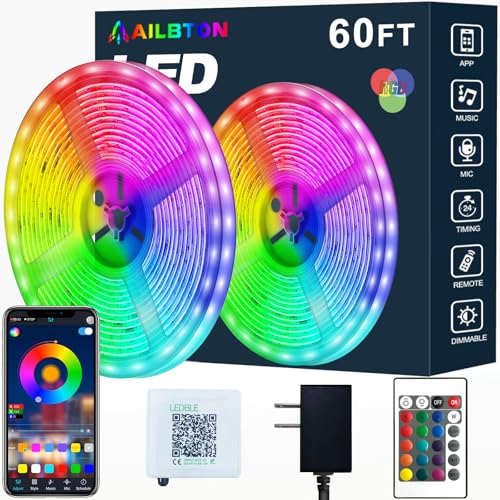 60ft LED Strip Lights Music Sync Bluetooth Remote