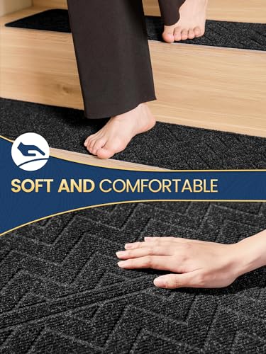 Prohalo Stair Treads Non Slip for Wooden Steps Indoor, 30"X8" Stair Runner，Peel and Stick Carpet for Stair Treads with Reusable Adhesive, Covers Staircase Step 15 Pcs Black