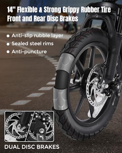 ANCHEER 14" Electric Bike for Adults, 20MPH Folding Electric Mini Bike, 48V 374Wh Battery, Up to 45 Miles, Dual Shock Absorber, Brake Taillight, Cruise Control, LCD Display (Country)