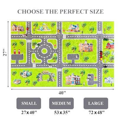 Smooth Haven Kids Play Rug, City Life Playmat, Super Soft Micro Fiber Hypoallergenic Low Pile Rug (27" x 40") Non-Slip Backing, Machine Washable, Educational Road Traffic Play Rug.