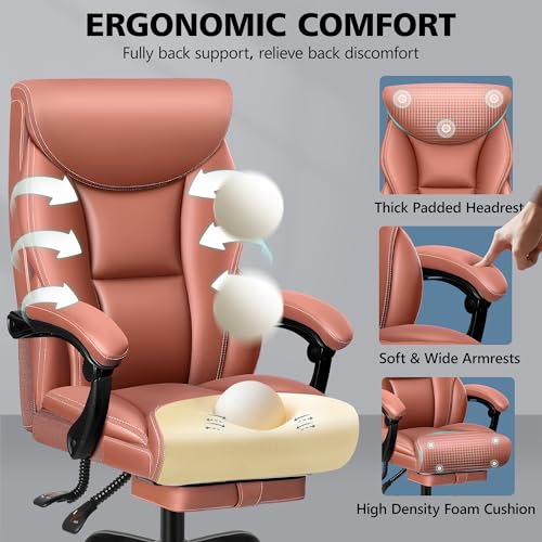 HeroSet Office Chair Executive, Big and Tall Ergonomic Office Desk Chair Comfy, PU Leather Home Office Chairs, HighBack Reclining Computer Desk Chair with Footrest for Home Office Gaming (Matte Brown)